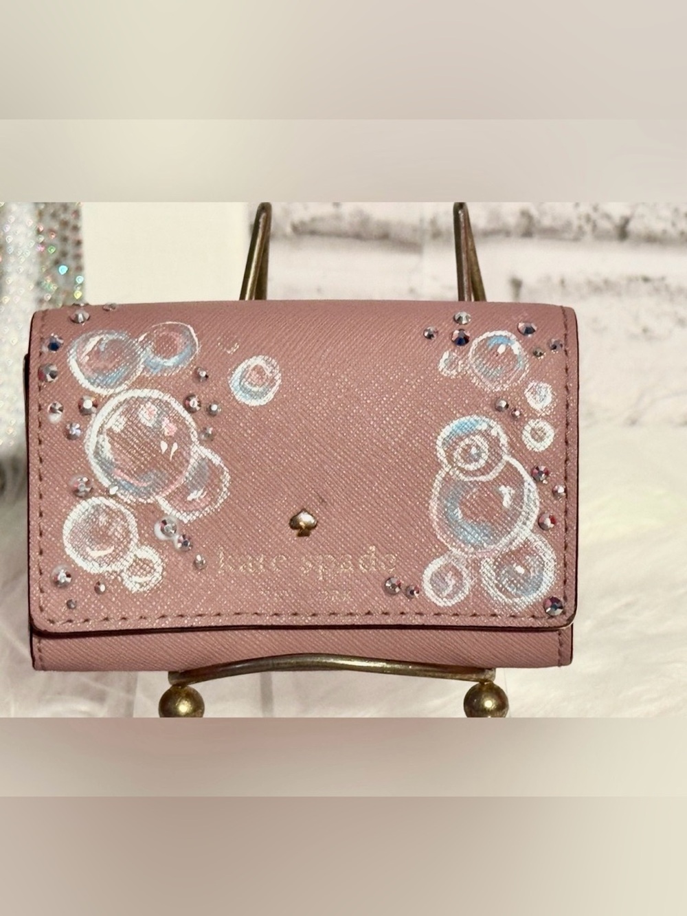 Kate Spade Mauve Wallet Hand Painted Rhinestone Custom Pink
